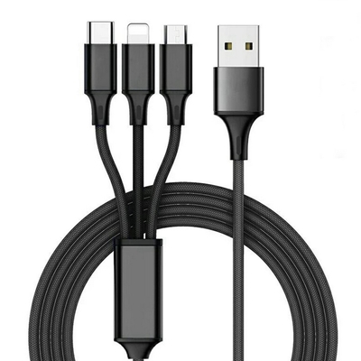 3 en 1 câble de données de charge USB 2.4A type C ODM d'OEM de fonction multi-port