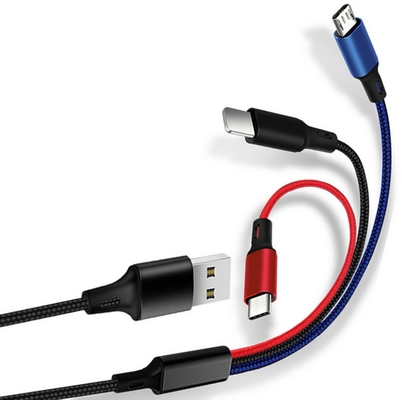 3 en 1 câble de données de charge USB 2.4A type C ODM d'OEM de fonction multi-port