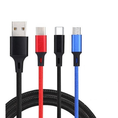 3 en 1 câble de données de charge USB 2.4A type C ODM d'OEM de fonction multi-port