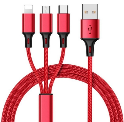 3 en 1 câble de données de charge USB 2.4A type C ODM d'OEM de fonction multi-port