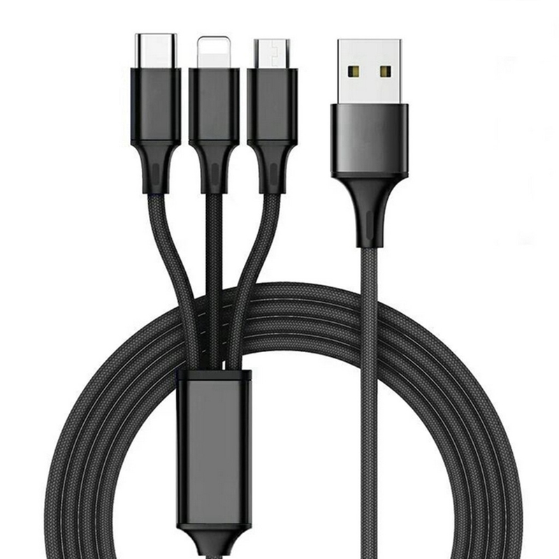 3 en 1 câble de données de charge USB 2.4A type C ODM d'OEM de fonction multi-port